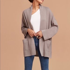 Aritzia Wilfred Copernic Silk Cardigan in Taupe